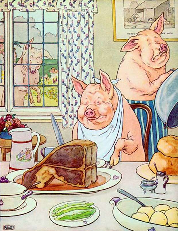 The Three Little Pigs Eating Roast Beef By Leonard Leslie Brooke
